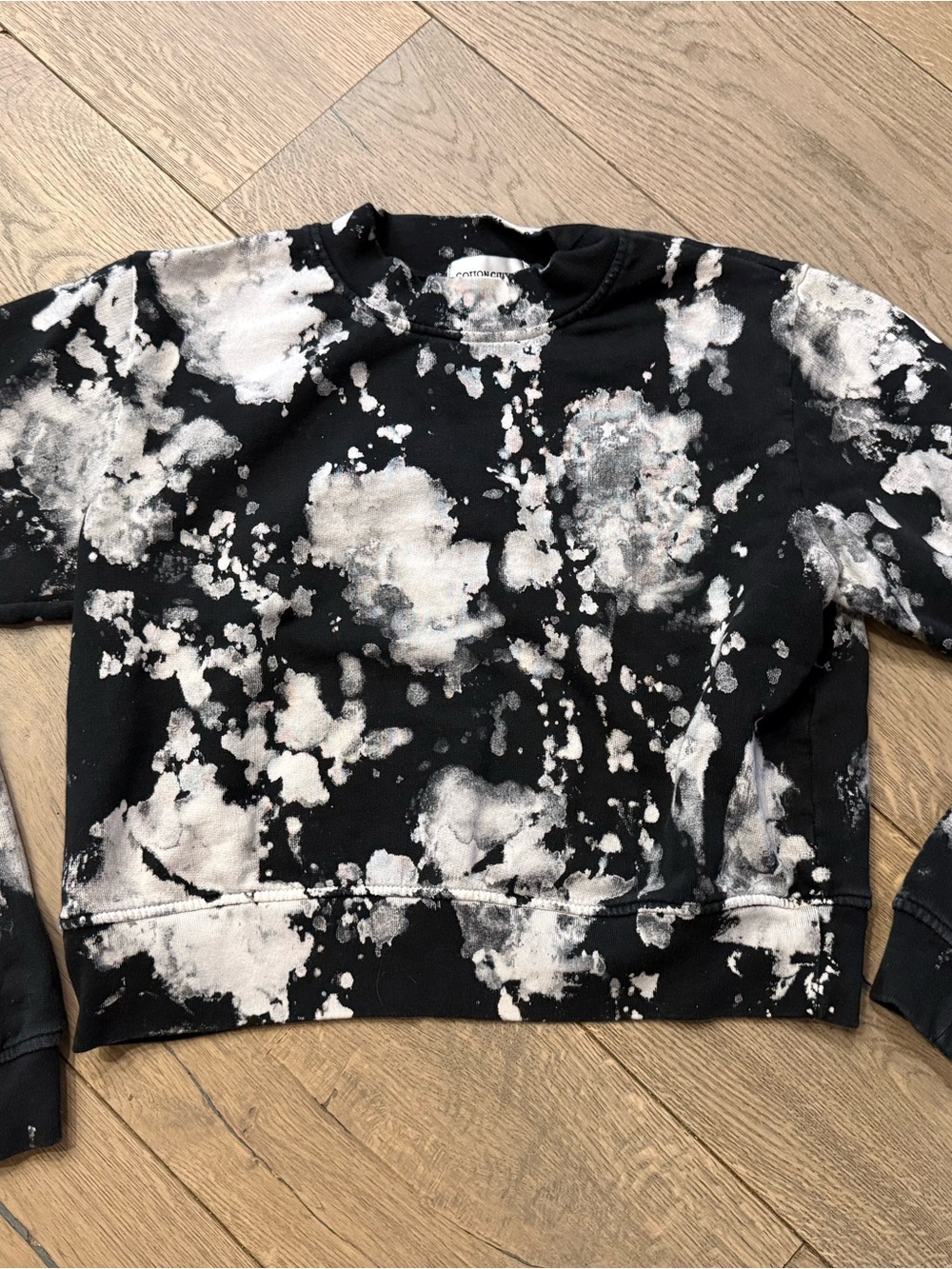 Cotton Citizen Black & White Bleach-Effect Crew Sweatshirt